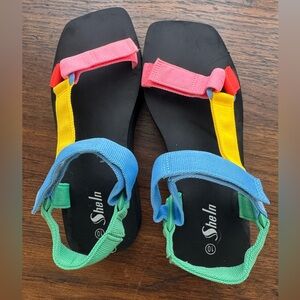 Multicolor Color-block Platform Sandals Size 10